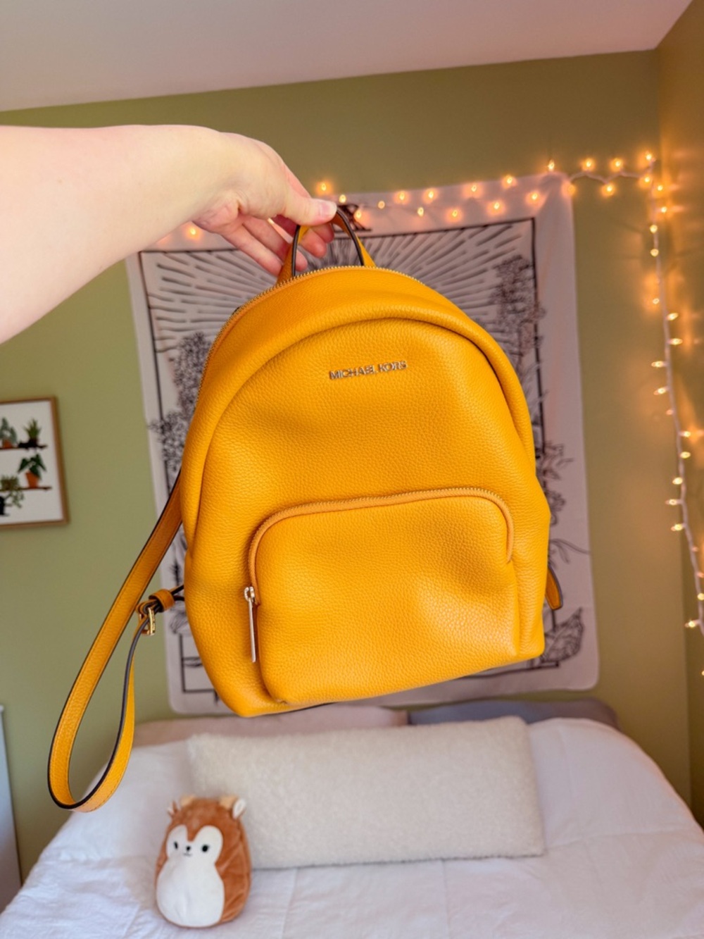 Michael Kors Erin Medium Backpack Marigold Yellow Pebbled Leather